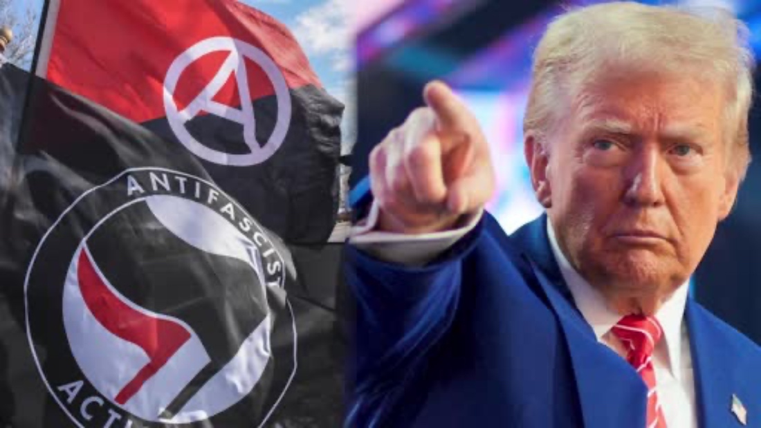 A photo showing the Antifa flag alongside US President Donald Trump. (Reuters)