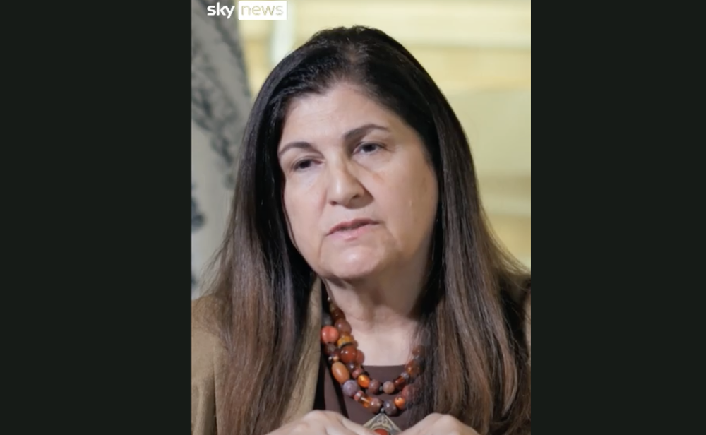 Varsen Aghabekian, speaking to Sky News’ Adam Parsons, said that the UK’s expected announcement in the coming days was “better late than never.” (Screenshot/Sky News)