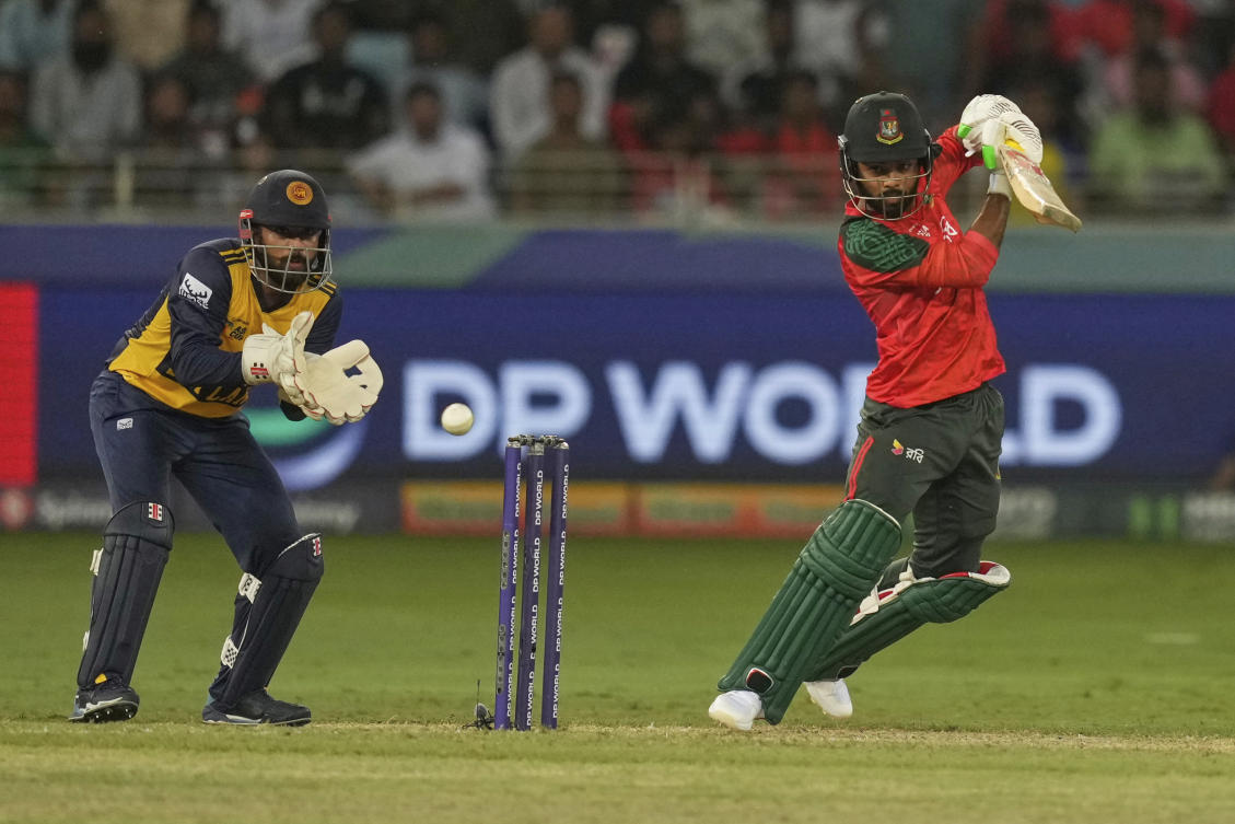 Bangladesh’s Towhid Hridoy plays a shot during the Asia Cup cricket match between Bangladesh and Sri Lanka at Dubai International Cricket Stadium in Dubai, United Arab Emirates, Saturday, Sept. 20, 2025. (AP)