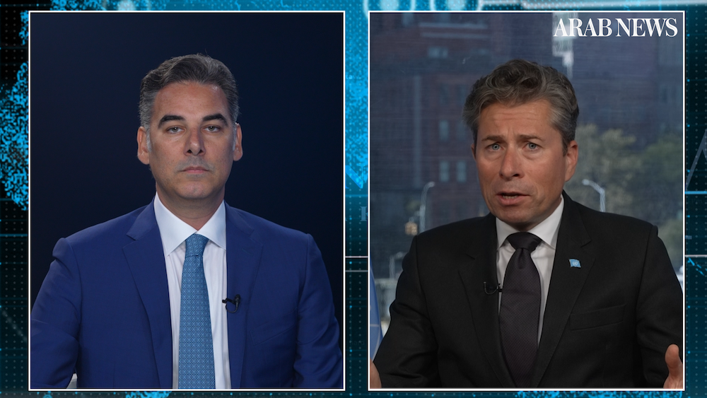 UN relief chief Tom Fletcher speaks to Arab News' Ali Itani on the current affairs program "Frankly Speaking." (AN Photo)