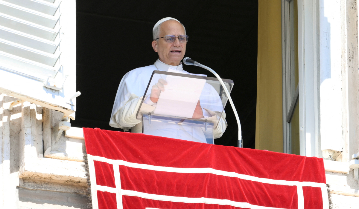 Pope Leo XIV speaks as he appears to lead the weekly Angelus prayer, at the Vatican, September 21, 2025. (REUTERS)