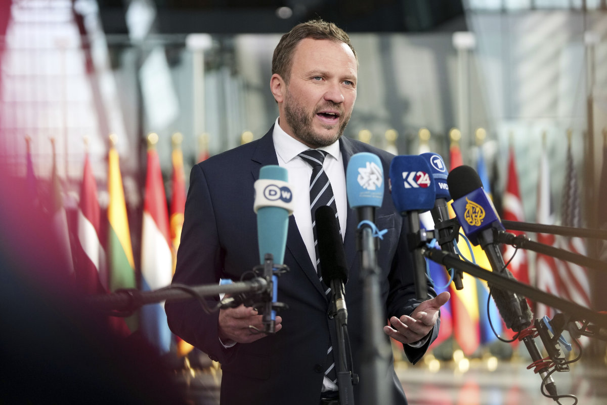 Estonia's Foreign Minister Margus Tsahkna speaks with the media as he arrives for a meeting of NATO foreign ministers at NATO headquarters in Brussels, April 3, 2025. (AP/File)