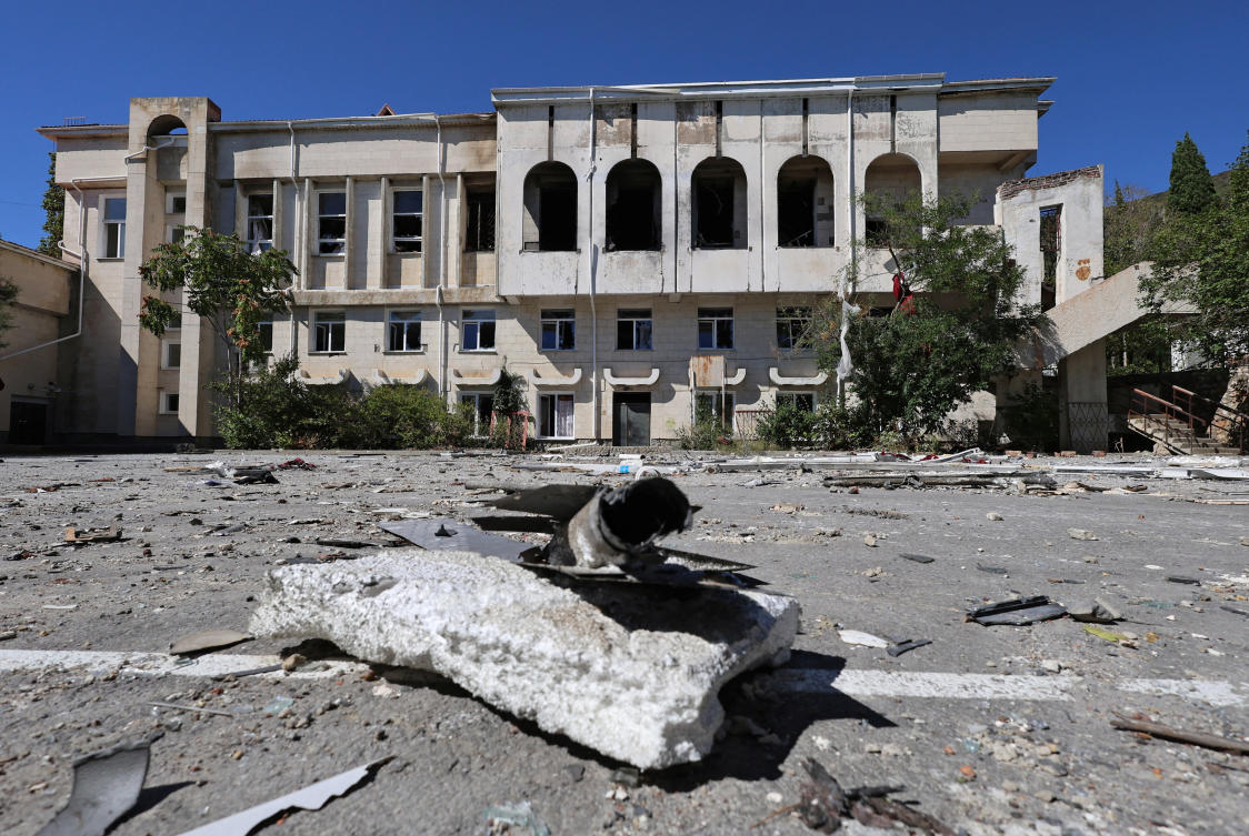 Above, a school building that was damaged in what local authorities called a Ukrainian drone attack in the town of Foros, Crimea on Sept. 22, 2025. (Reuters)