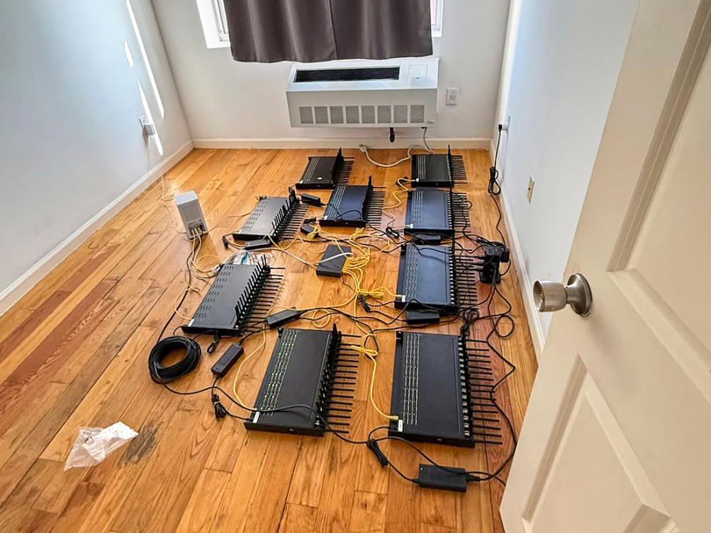 This photo provided by the US Secret Service, in New York, Sept. 22, 2025, shows signal equipment at the location where they were seized by the agency. (AP)
