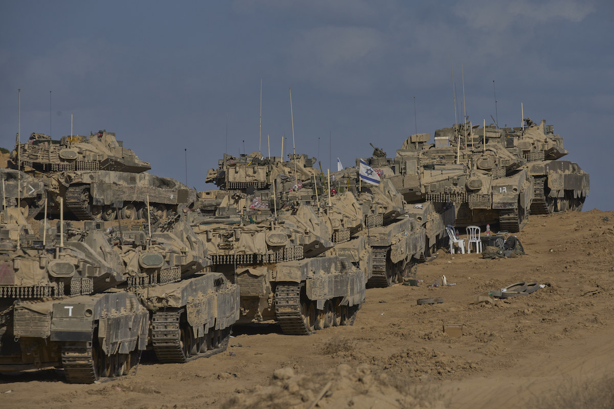 Israeli tanks near the border with Gaza, in southern Israel. (AP)
