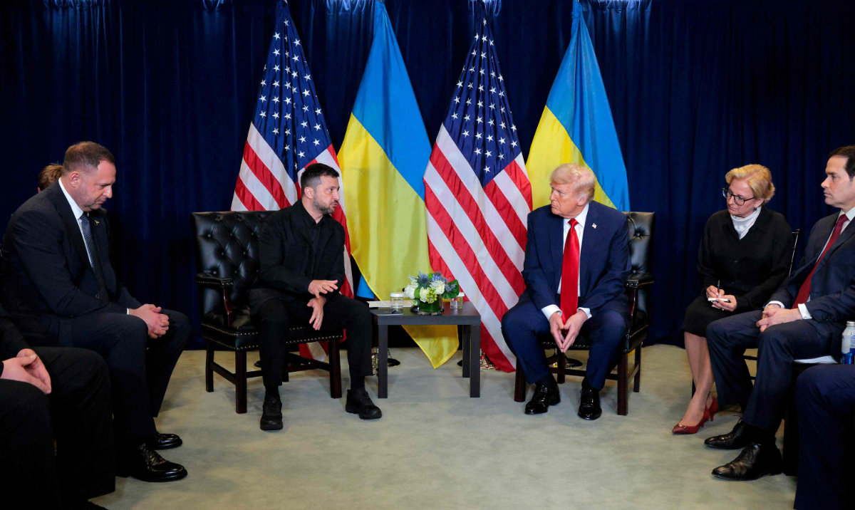President of Ukraine Volodymyr Zelensky (L) speaks during a bilateral meeting with US President Donald Trump at the 80th session of the UN’s General Assembly (UNGA) at the United Nations headquarters on September 23, 2025 in New York City. (AFP)