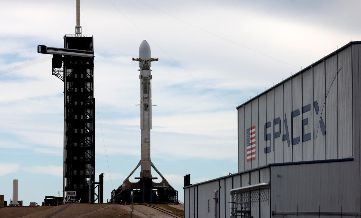 A SpaceX Falcon 9 rocket is prepared for launch carrying NASA’s IMAP mission, which will study the boundary of the Sun’s heliosphere and other scientific payloads, at the Kennedy Space Center in Cape Canaveral, Florida on Sept. 23, 2025. (Reuters)