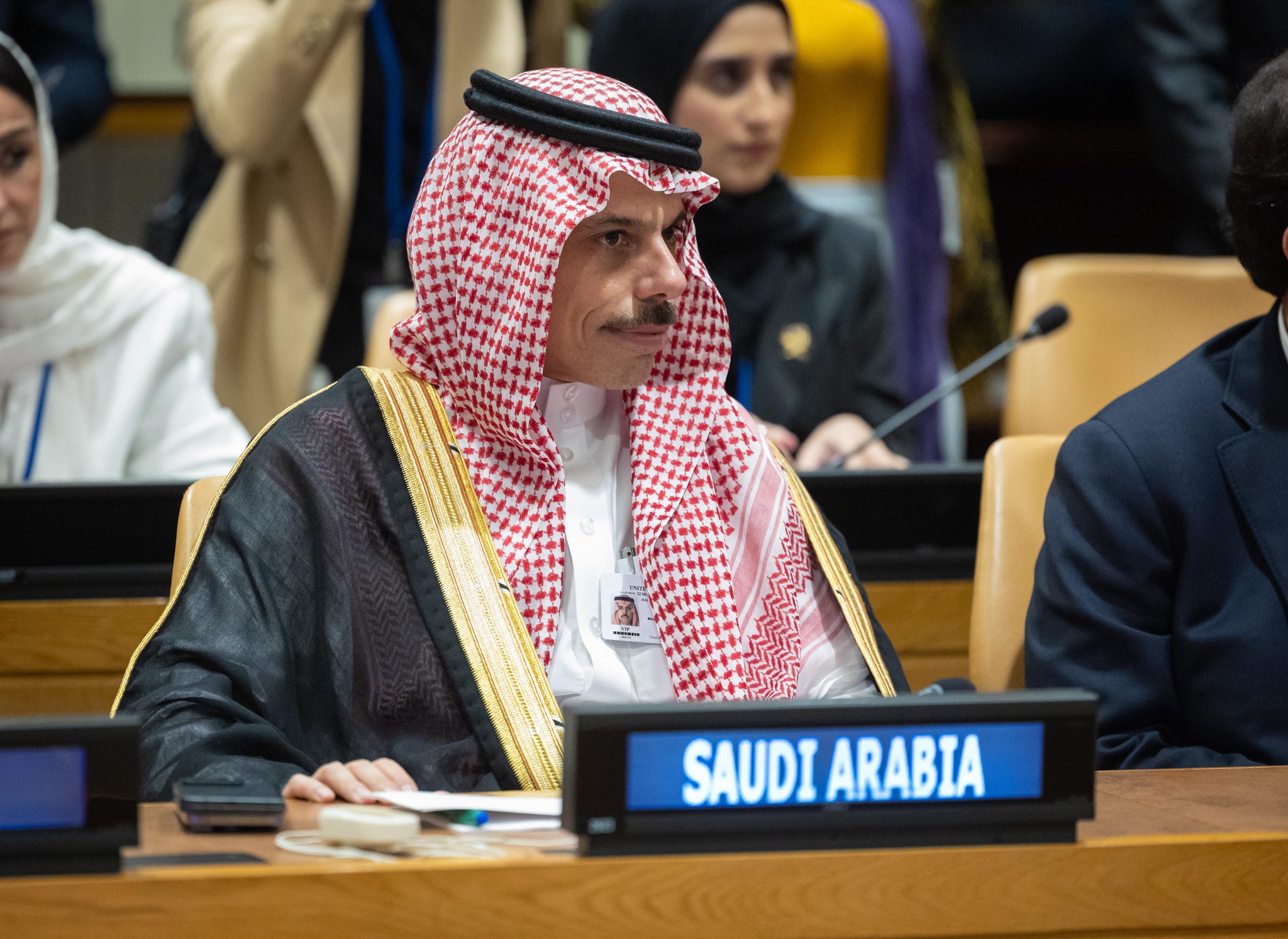 Prince Faisal was joined by Prince Musab bin Mohammed Al-Farhan, Advisor to the Minister of Foreign Affairs for Political Affairs, and Dr. Manal Radwan, Minister Delegate of the Ministry of Foreign Affairs. (MOFA)