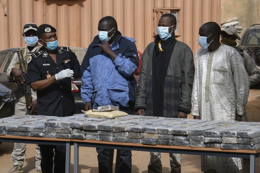 Seized cocaine is seen on a table at the premises of the Central Office for the Repression of Illicit Drug Trafficking (Octris) in Niamey. (AFP/File)