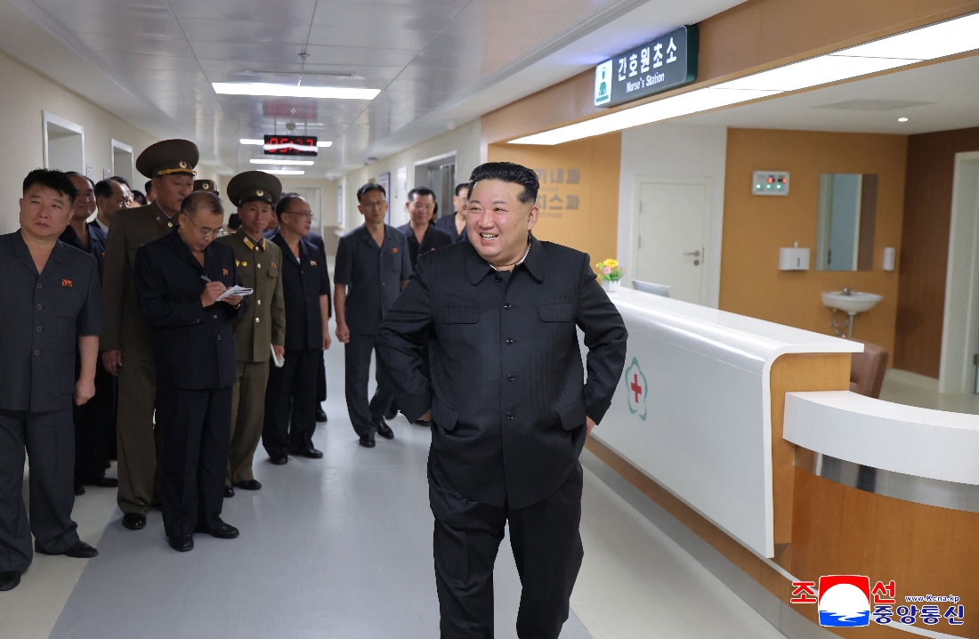 North Korea's leader Kim Jong Un inspecting Pyongyang General Hospital, nearing its inauguration, in Pyongyang, North Korea. (AFP)
