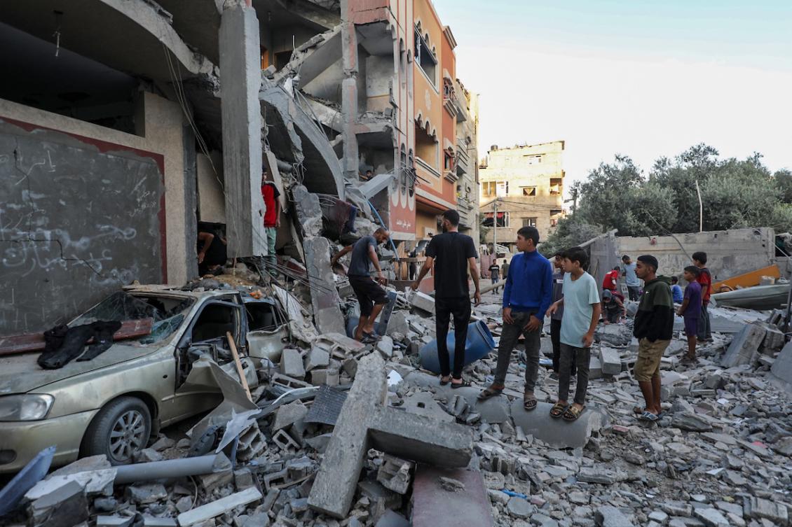 Palestinians check the rubble of buildings hit by an Israeli strike in the Nuseirat refugee camp in the central Gaza Strip, on September 25, 2025, as Israel presses its air and ground offensive to capture the nearby Gaza City. (FILE/AFP)