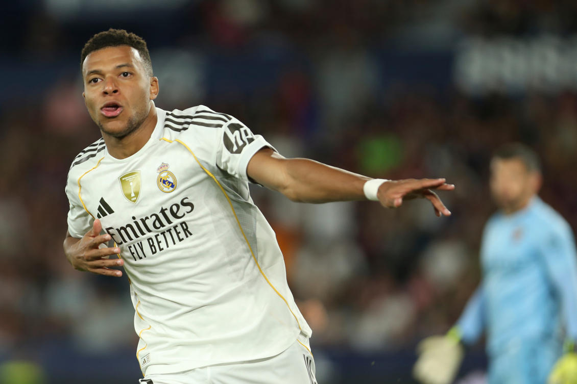 Real Madrid’s Kylian Mbappe has seven goals, three more than the next best scorer, and has failed to find the net only in one game. (AP)