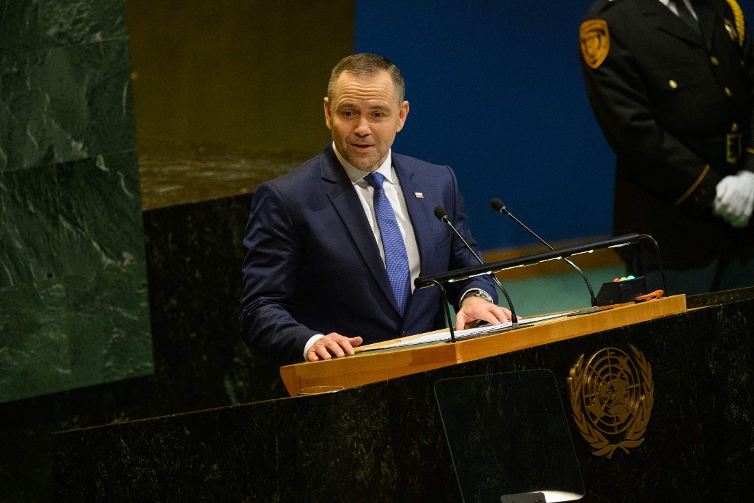 President of Poland Karol Nawrocki speaks during the 80th session of the UN’s General Assembly (UNGA) in New York, US. (AFP)