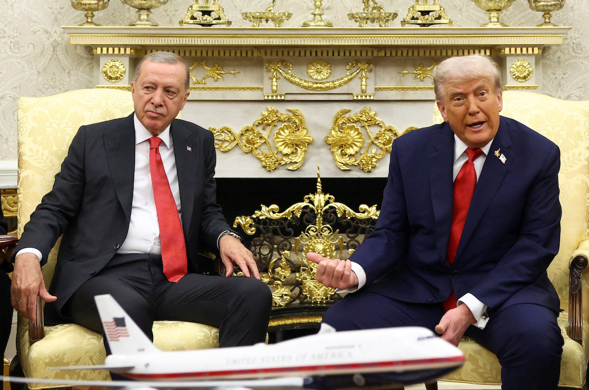 US President Donald Trump speaks during a meeting with Turkish President Recep Tayyip Erdogan in the Oval Office at the White House in Washington, DC, September 25, 2025. (Reuters)