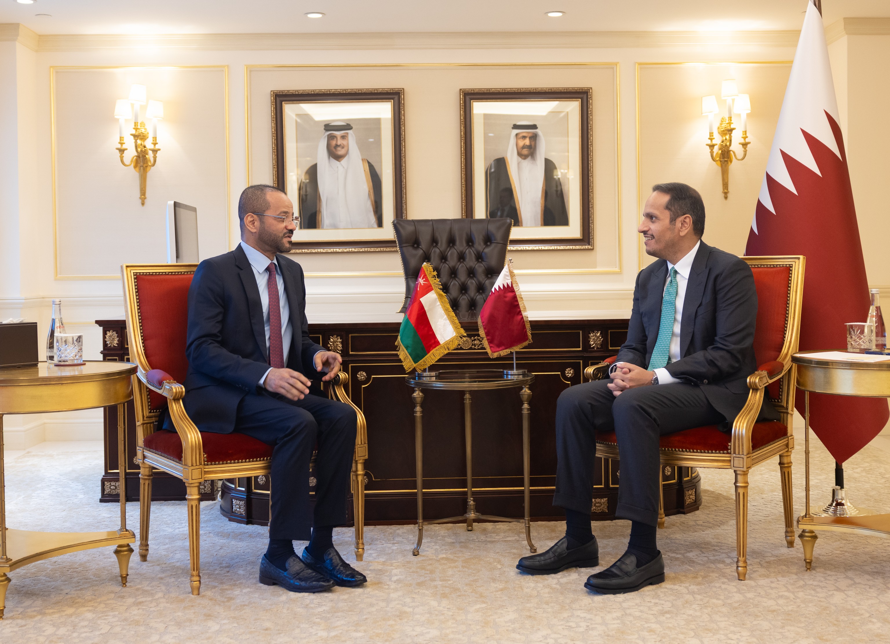 Sheikh Mohammed bin Abdulrahman bin Jassim Al-Thani, the Qatari prime minister and minister of foreign affairs, discussed strengthening cooperation with his Omani counterpart, Sayyid Badr bin Hamad Al-Busaidi, in New York. (QNA)