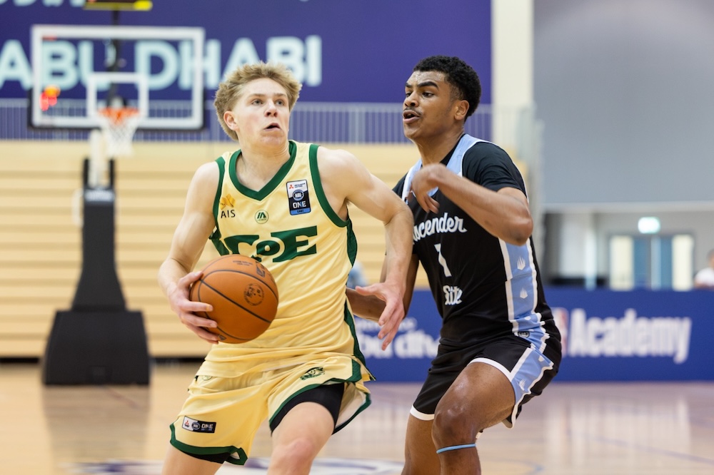 Aziz Olajuwon, right, is taking part in the NBA Academy Showcase in Abu Dhabi. (Supplied)