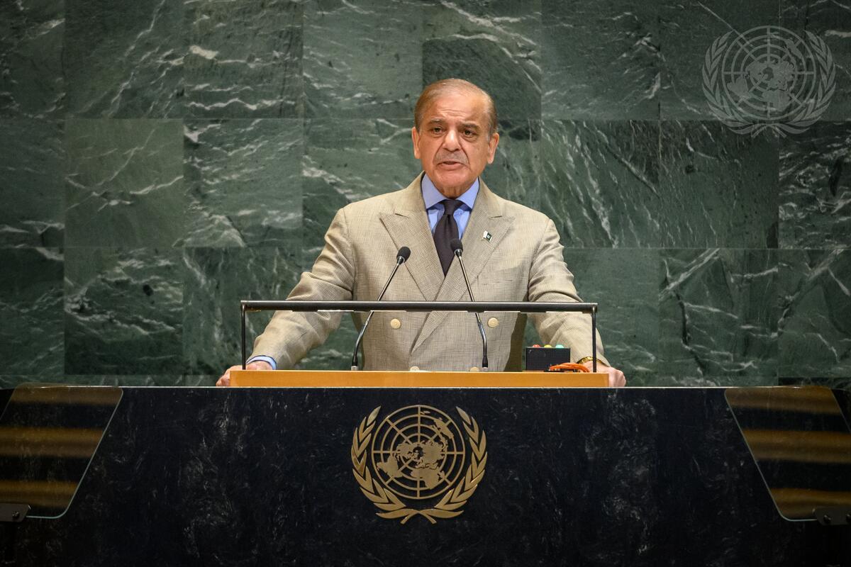 In his address to the UN General Assembly, Shehbaz Sharif said Israel is inflicting “unspeakable terror” on Palestinian civilians, accusing it of a “genocidal” campaign. (UN)