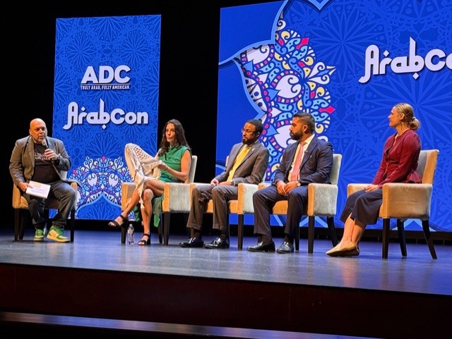From left to right: Amer Zahr, Jenin Younes, Edward Mitchell, Amir Makled and Amy Greer (Arab News)