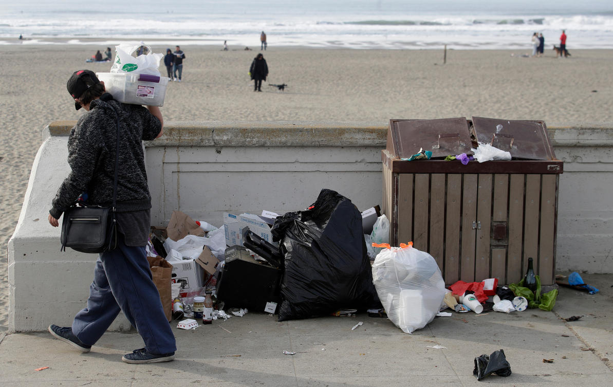 Many US government offices are at risk of temporary closure and non-exempt federal employees to be furloughed government funding legislation is not passed by Congress. Above, uncollected trash at Ocean Beach in San Francisco due to a government shutdown on Jan. 3, 2019. (AP)