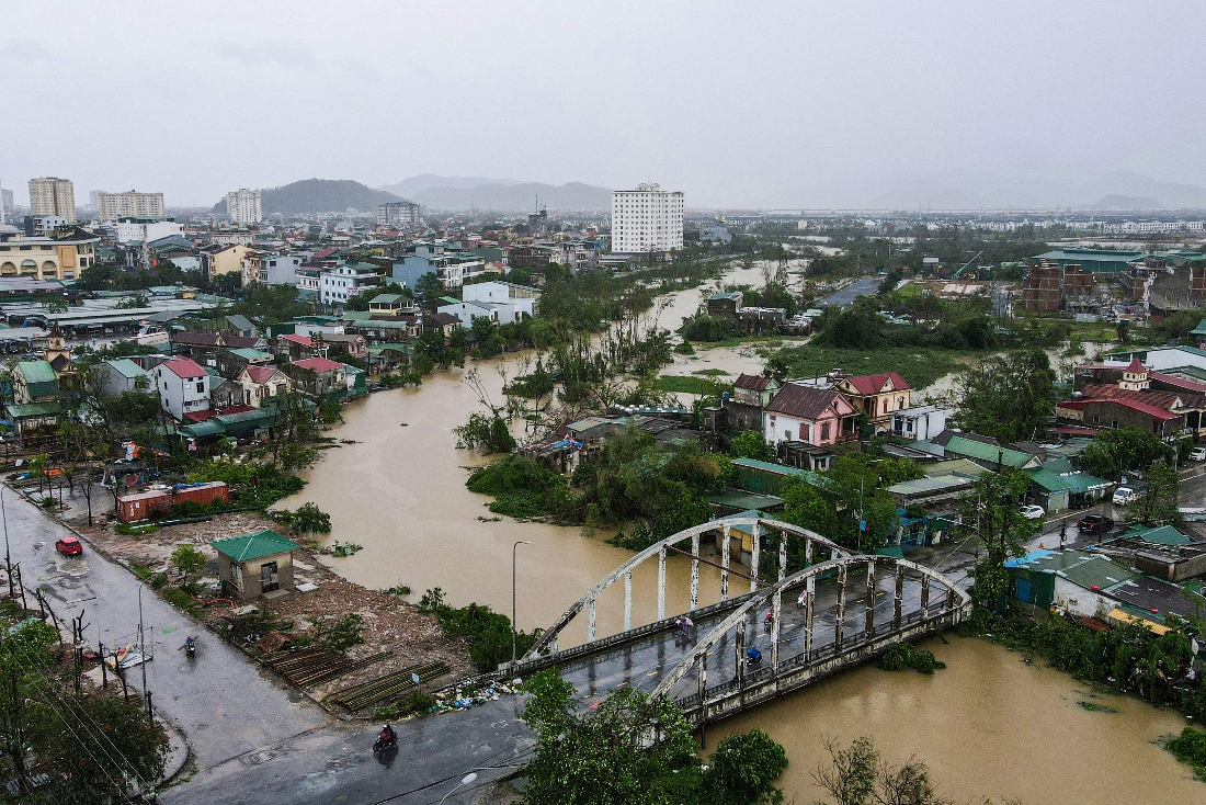 An aerial photo shows a general view after typhoon Bualoi's passage in Nghe An province. (AFP)