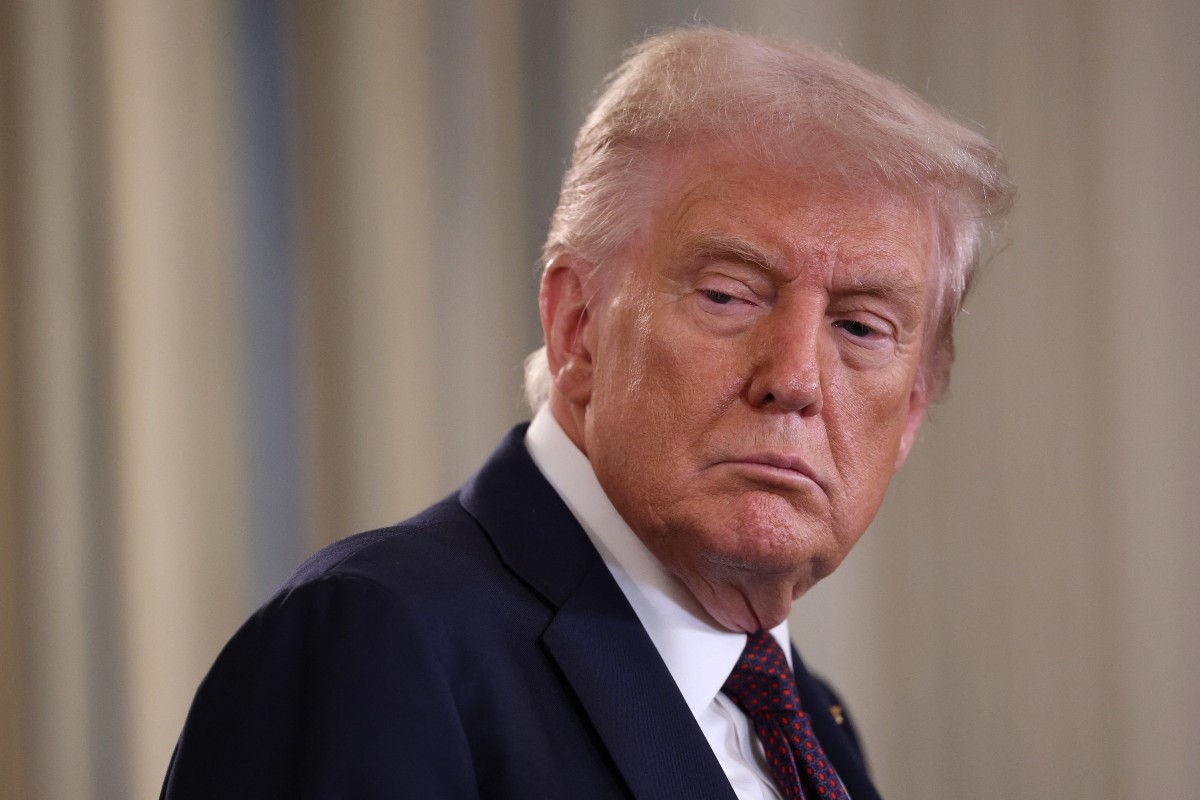 President Donald Trump looks on as Israeli Prime Minister Benjamin Netanyahu delivers remarks during a joint news conference at the White House on Monday. (AFP)