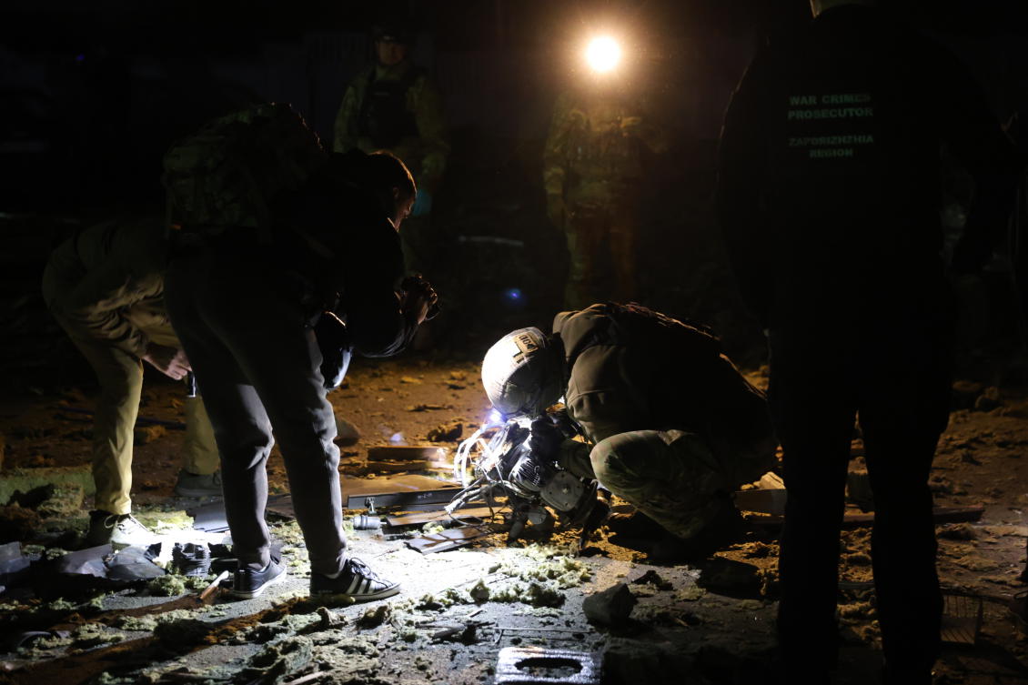 Russia and Ukraine have been exchanging drone attacks since the conflict erupted. Above, Ukrainian police look at the engine of a drone after a Russian strike in Zaporizhzhia on Sept. 27, 2025. (AP)
