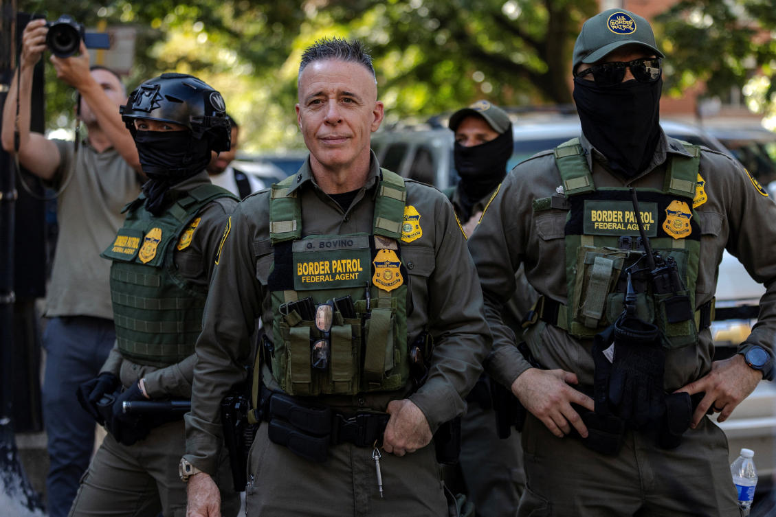 USBP Chief Patrol Agent of the El Centro sector, Greg Bovino, stands on a street corner with federal agents after patrolling several tourist districts in the downtown area, after US President Donald Trump ordered increased federal law enforcement presence to assist in crime prevention, in Chicago, Illinois, US September 28, 2025. (Reuters)