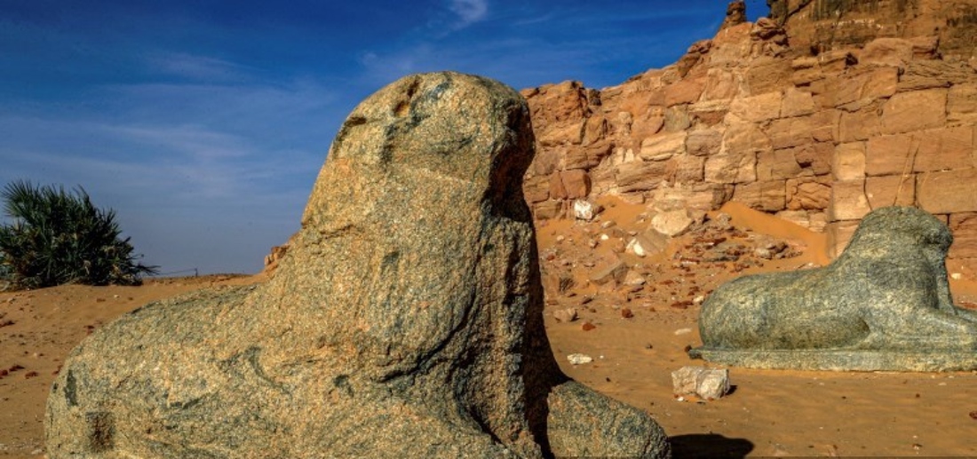 View of the ram headed sphinxes of the ancient Egyptian 18th dynasty Pharaoh Amenhotep III in Sudan's Northern State in Sudanese Nubia. (AFP)