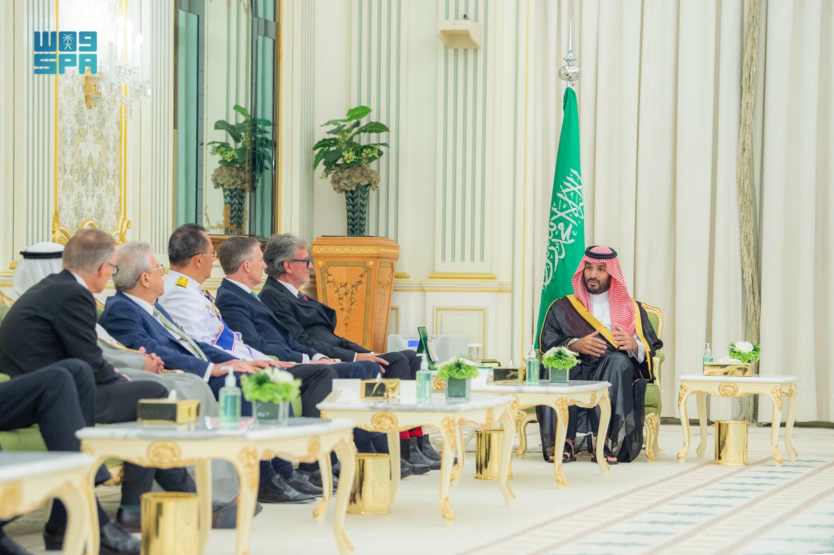 Saudi Crown Prince Mohammed bin Salman receives the credentials of ambassadors to the Kingdom at Al-Yamamah Palace on Tuesday. (SPA)