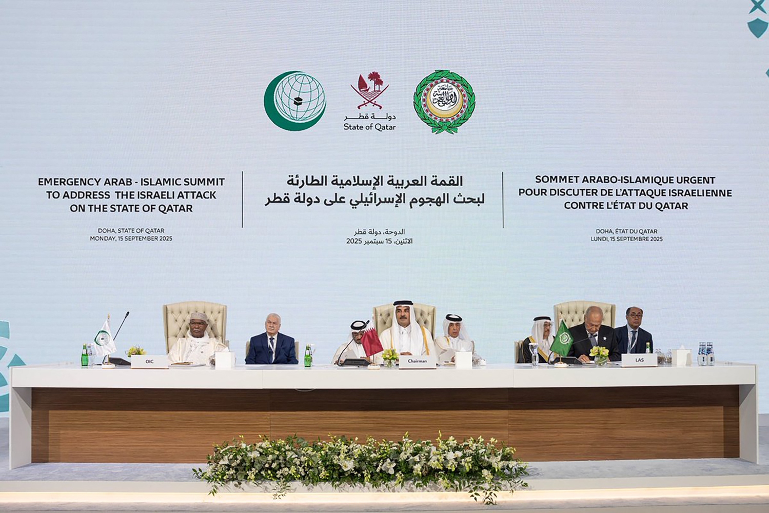 Representatives of the 57 Arab and Muslim states gathered at the summit to express their unconditional support for Qatar (AFP)