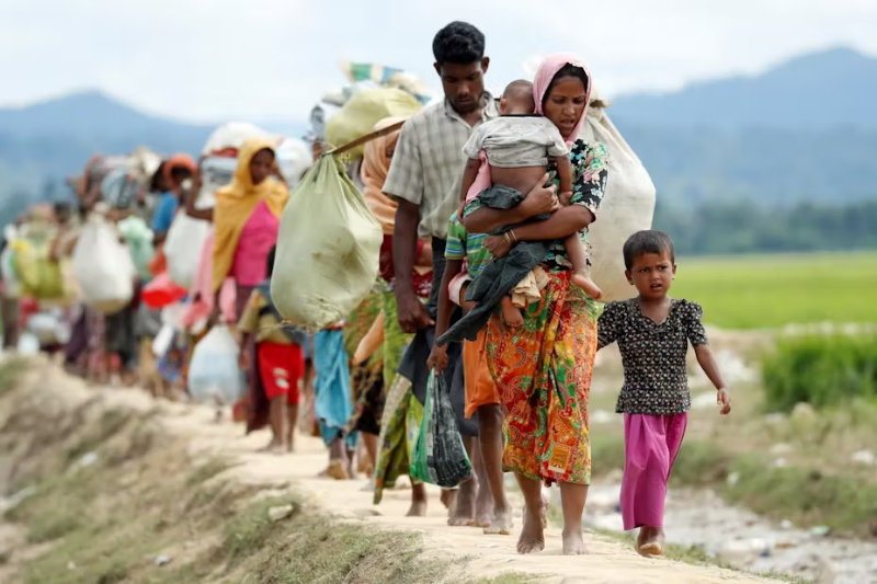 Rohingya refugees walk from Myanmar to refugee camps in Bangladesh. (Reuters/File)