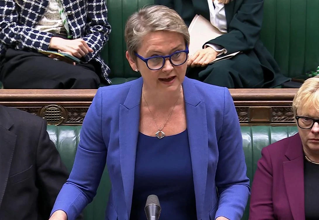 Britain’s Home Secretary Yvette Cooper delivering a speech on Borders and Asylum in the House of Commons in London on September 1, 2025. (AFP)