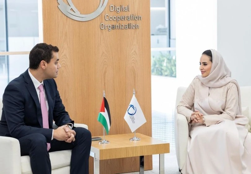 Secretary-General of the Digital Cooperation Organization Deemah Al-Yahya meets Palestinian Minister of Communications and Digital Economy Abdul Razeq Natshe in Riyadh. (SPA)
