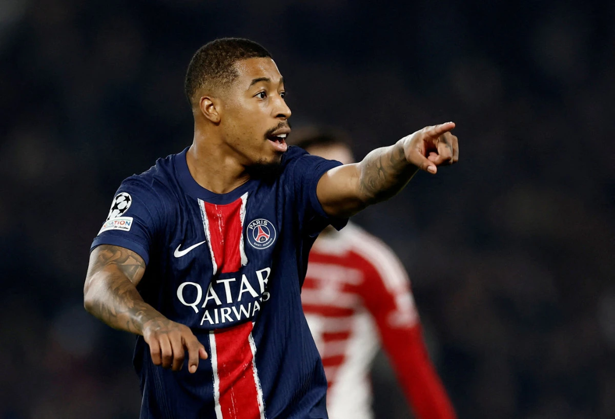 Paris St Germain's Presnel Kimpembe in action during a knockout match between his team and Brest on February 19, 2025, in Paris. (REUTERS)