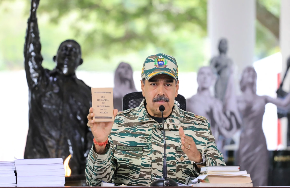 Venezuela’s President Nicolas Maduro gesturing as he talks during a meeting with the high military command in Caracas on Sept. 5, 2025. (AFP)