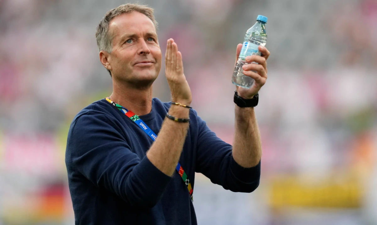 Denmark’s then head coach Kasper Hjulmand ahead of a round of 16 match between Germany and Denmark at the Euro 2024 tournament in Dortmund on June 29, 2024. Hjulmand was hired Monday to lead Bayer Leverkusen as a replacement for the sacked coach Erik ten Hag. (AP/File)