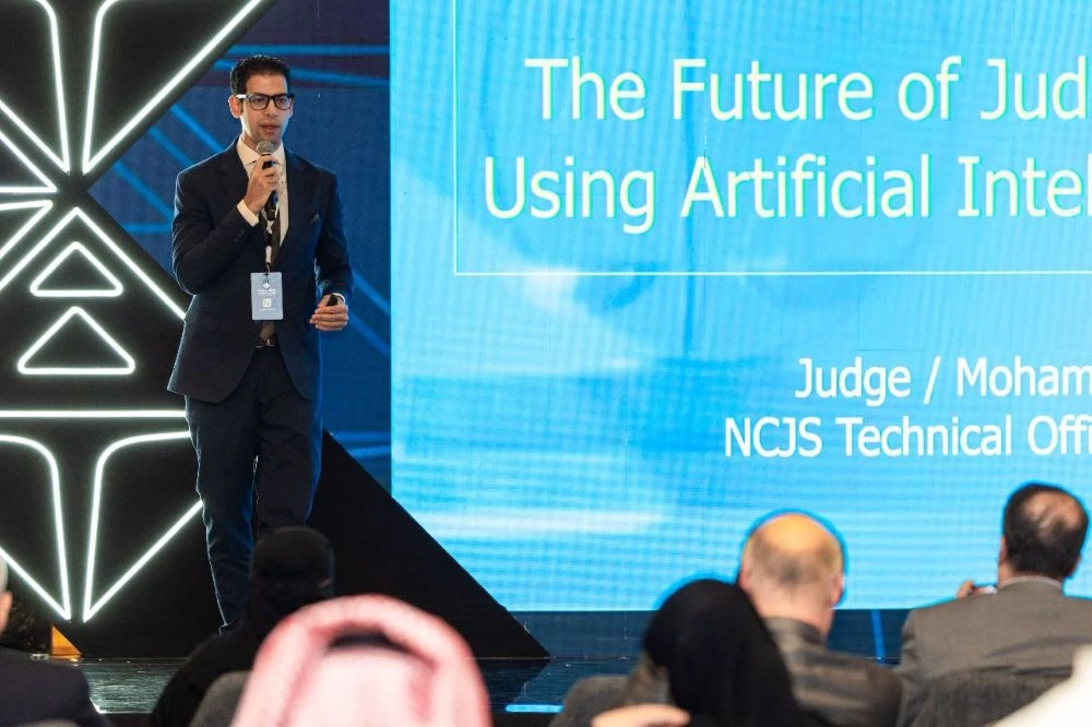 Mohamed Samir Marai showcased a platform simulating lawyers’ performance during litigation at the 2nd International Conference on Judicial Training in Riyadh. (Supplied)