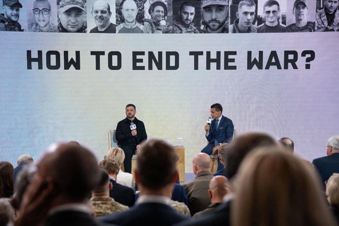 Ukrainian President Volodymyr Zelensky speaking at the annual Yalta European Strategy meeting. (Handout Ukrainian Press Service)