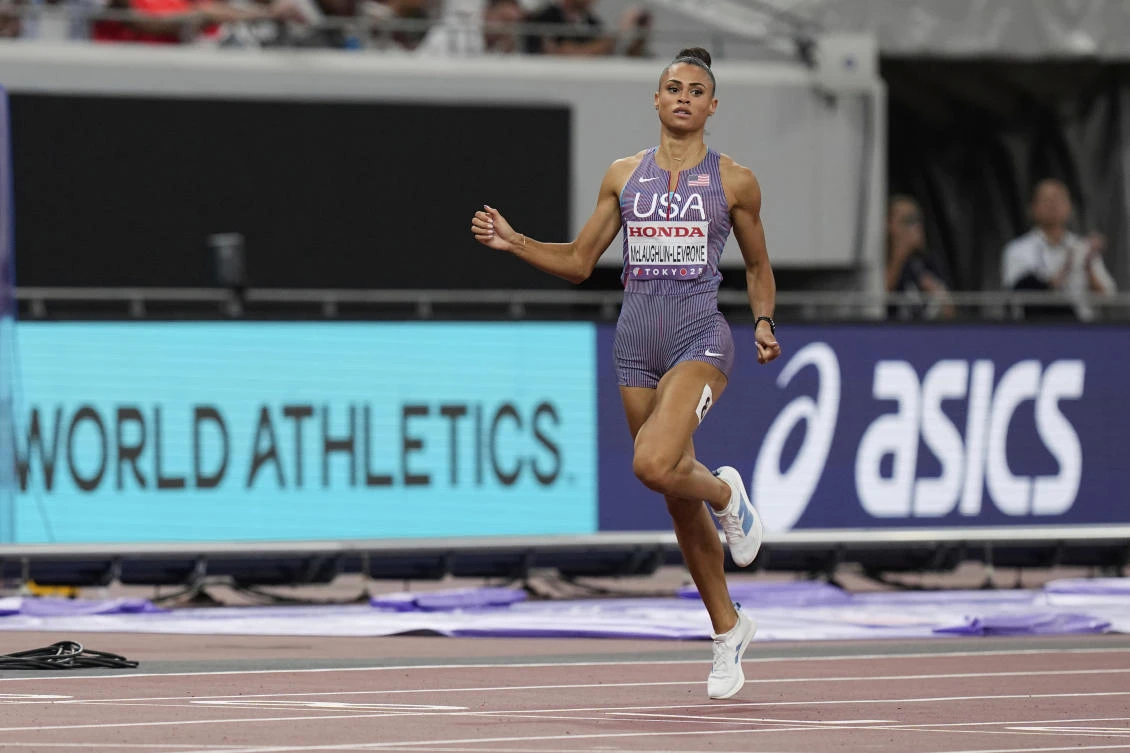 United States’ Sydney McLaughlin-Levrone competes in the women’s 400 meters semifinal at the World Athletics Championships in Tokyo, Tuesday, Sept. 16, 2025. (AP)
