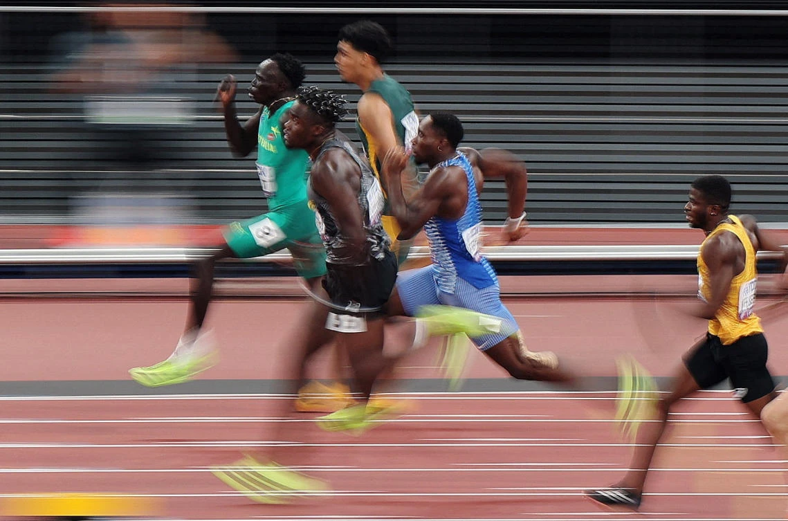 Australia’s Gout Gout in action with Zimbabwe’s Makanakaish Charamba, Ghana’s Ibrahim Fuseini, Israel’s Blessing Akwasi Afrifah and South Africa’s Naeem Jack during heat 5 World Athletics Championships Tokyo 2025 — Men’s 200m Round 1 — Japan National Stadium, Tokyo, Sept. 17, 2025. (Reuters)