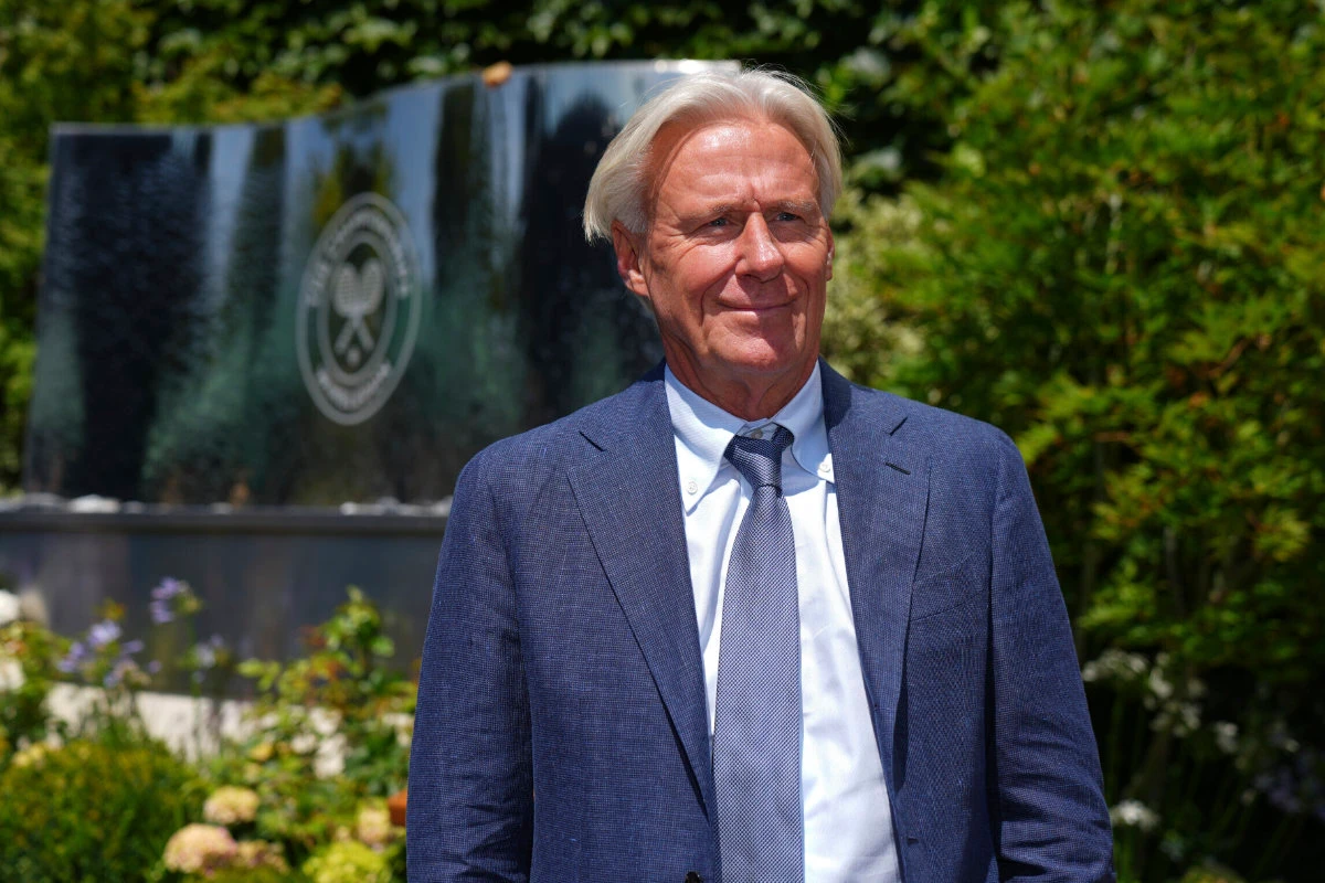 Tennis great Bjorn Borg poses for a photo as he arrives for Day 11 at the Wimbledon Tennis Championships in London, July 10, 2025. Borg discusses cocaine, overdoses and quitting tennis in his 20s in a memoir and AP interview. (File/AP)
