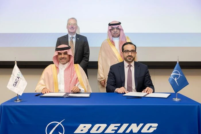 The agreement was signed by Sulaiman Al-Muhaimidi, GACA’s executive vice president for Aviation Safety and Environmental Sustainability, and Mr. Asaad Al-Jomoai, president of Boeing Saudi Arabia. Supplied