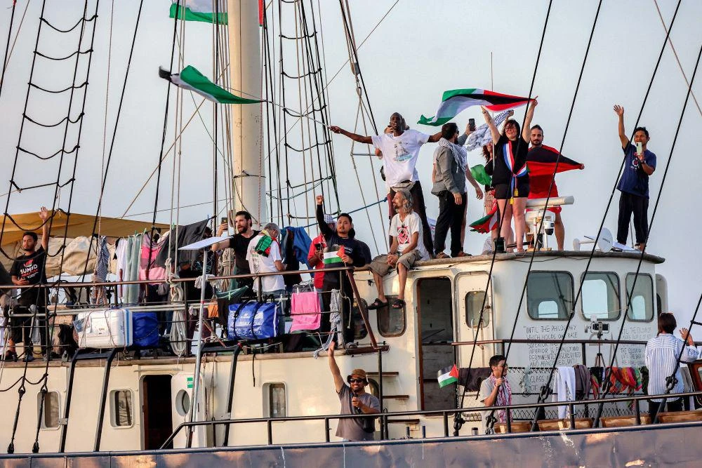 Activists depart from Tunisia’s northern port of Bizerte on September 14, 2025, to join the last boats taking part in the Global Sumud Flotilla bound for the Gaza Strip. (AFP)