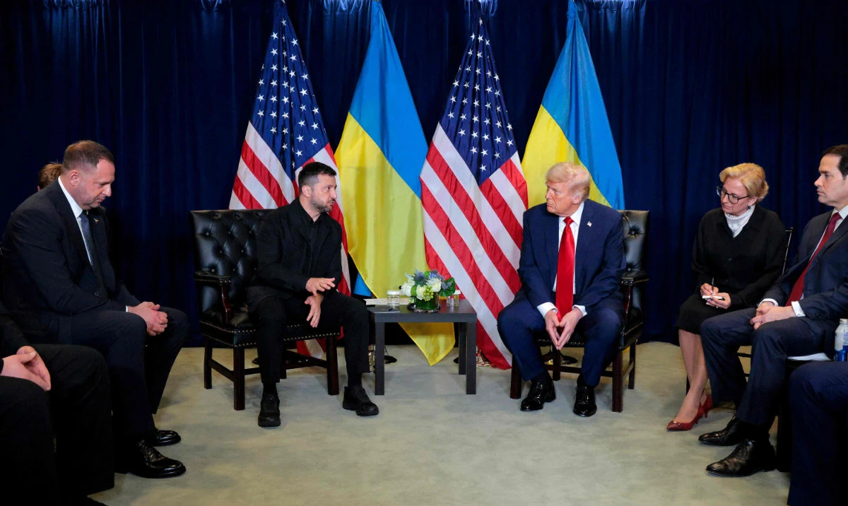 President of Ukraine Volodymyr Zelensky (L) speaks during a bilateral meeting with US President Donald Trump at the 80th session of the UN’s General Assembly (UNGA) at the United Nations headquarters on September 23, 2025 in New York City. (AFP)