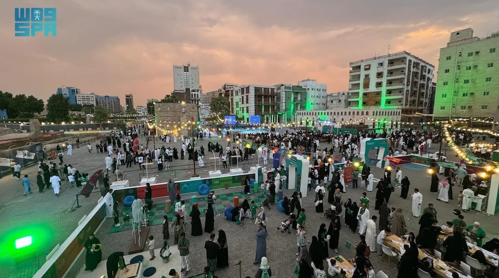 Jeddah’s historic Al-Balad district lit up to celebrate Saudi National Day on Tuesday. (SPA)