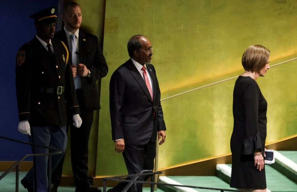 Somalia’s president Hassan Sheikh Mohamud walks to the podium ahead of addressing the 80th United Nations General Assembly (UNGA), UN headquarters, New York, US, Sept. 25, 2025. (Reuters)
