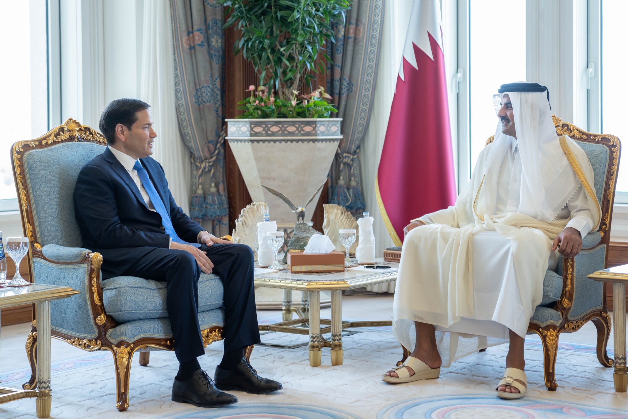 US Secretary of State Marco Rubio held talks with Qatar's emir after the Israeli strike on Doha last month. (Amiri Diwan X)