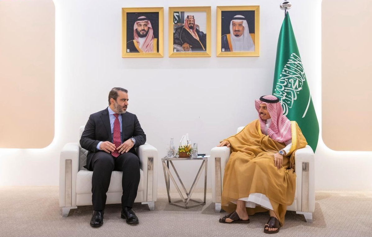 Prince Faisal bin Farhan and Assad Al-Shaibani. (SPA)