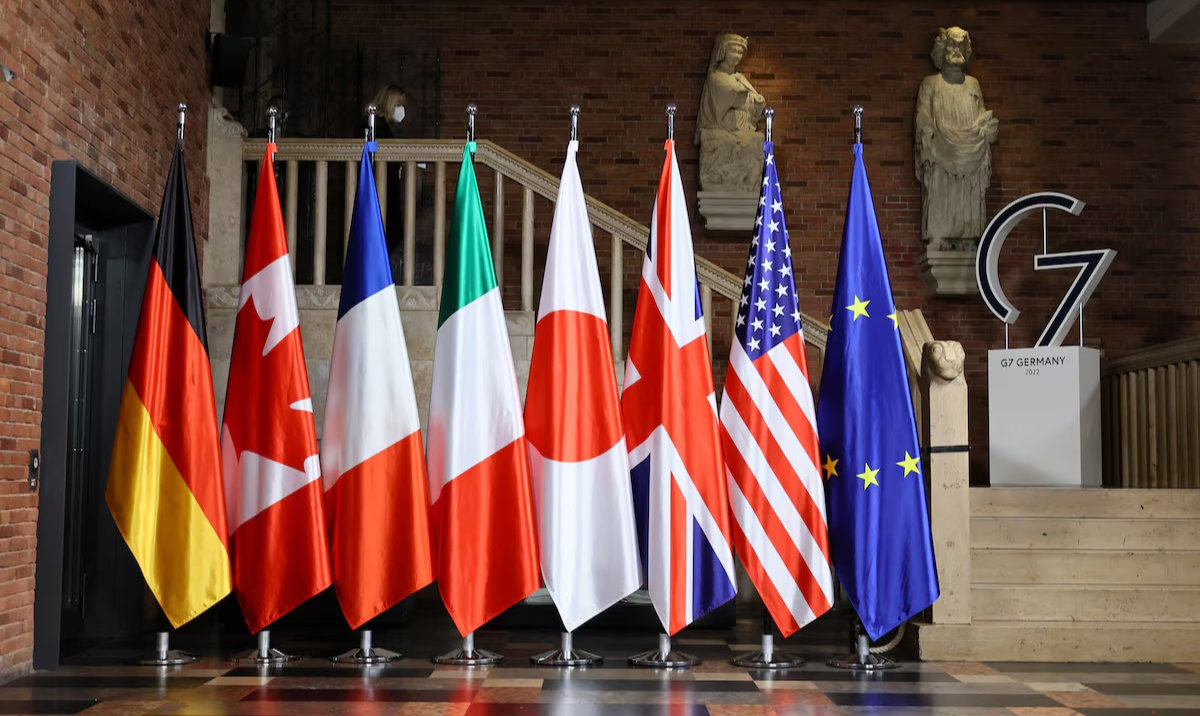 Flags are pictured during the first working session of G-7 foreign ministers in Muenster, Germany. (Reuters/File)