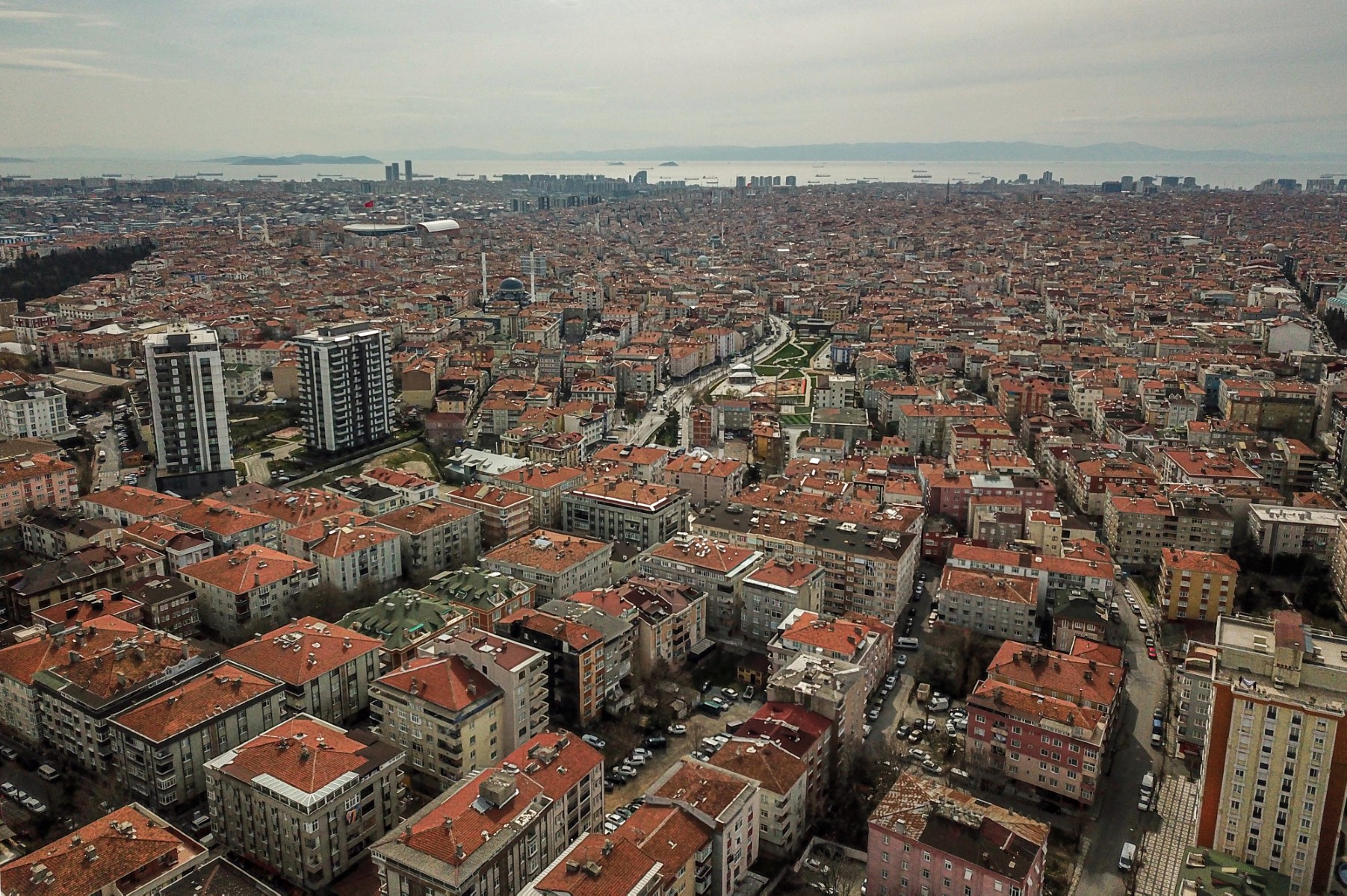 An aerial photograph shows a general view of buildings at Bagcilar district in Istanbul on March 10, 2023. (File/AFP)